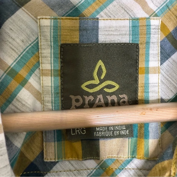 Prana Men’s Green Plaid Short Sleeve Button-Up Shirt Size Large - Picture 3 of 4